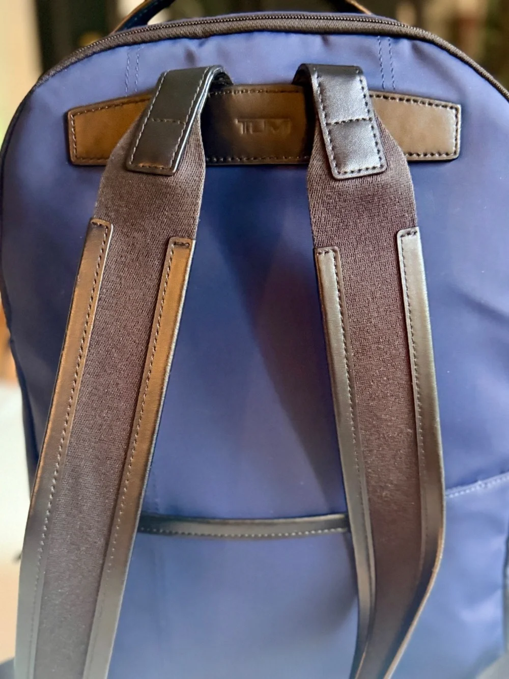 TUMI Harrison Navy Blue Backpack Laptop Business Travel Bag Leather Trim Carry-O